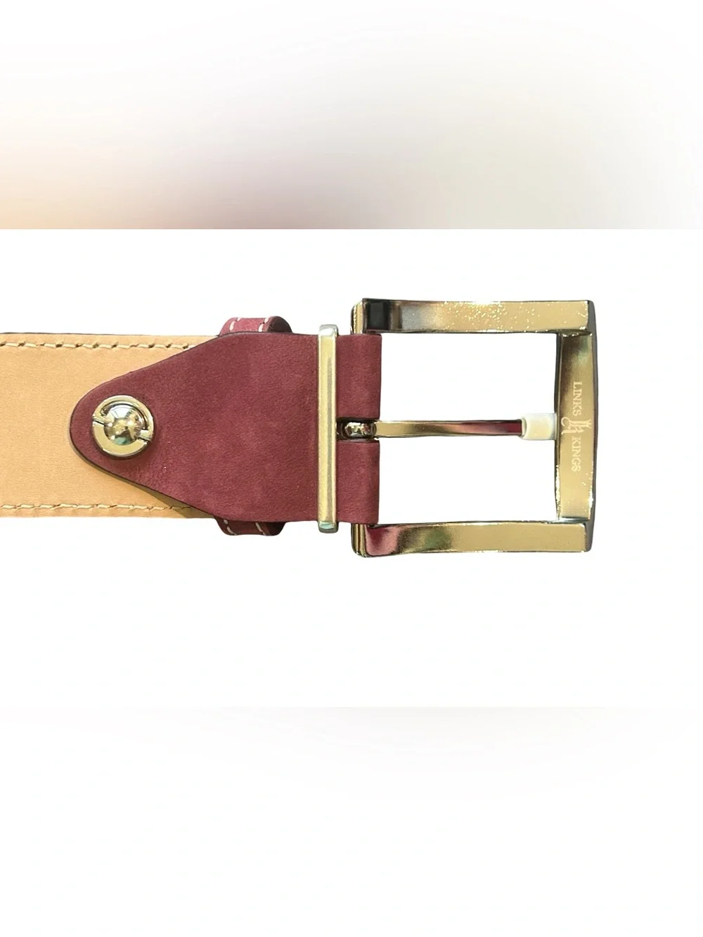 Links & Kings Italian Nubuck Leather Golf Belt Burgundy Handcrafted 50 XL XXL 46